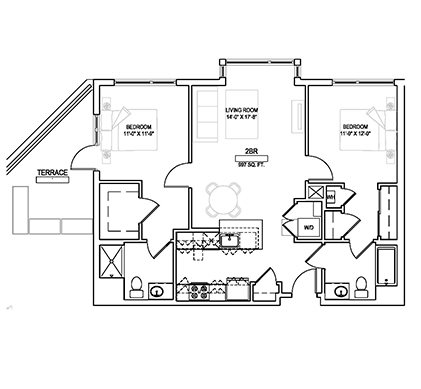 Two bed/Two bath - 997 sqft. Floor Plan 9